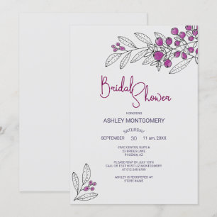 Invitation Fête des mariées Minimaliste Purple Feuilles Berri