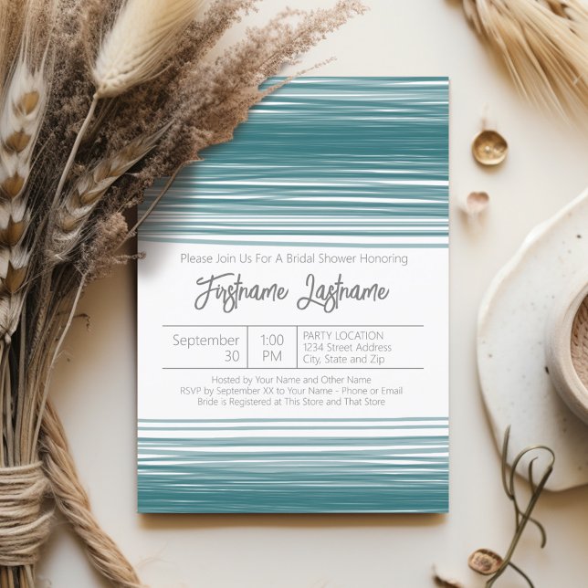 Invitation Fête des mariées moderne - Aquarelles Turquoises (Bridal Shower Invitation - Modern Abstract Stripes)