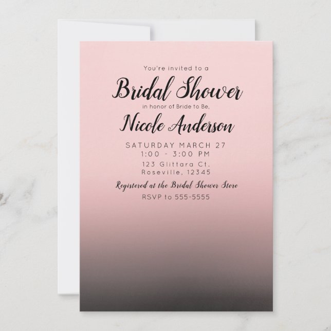 Invitation Fête des mariées moderne Blush Pink & Black Ombre (Devant)