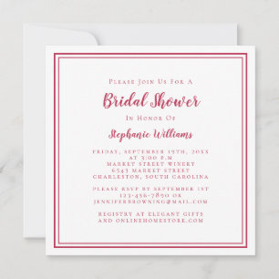 Invitation Fête des mariées Moderne Carré Élégant Magenta Rou