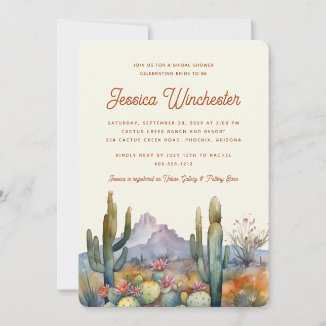 Invitation Fête des mariées moderne de Cactus du désert de Te (Devant)