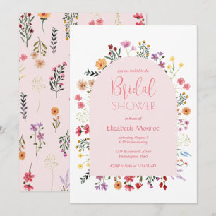 Invitation Fête des mariées moderne en arc rose Fleur sauvage