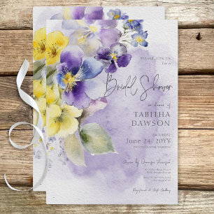 Invitation Fête des mariées moderne florale violette et jaune