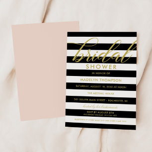 Invitation Fête des mariées moderne Gold et Black Stripes