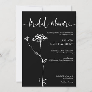 Invitation Fête des mariées moderne minimaliste florale noire