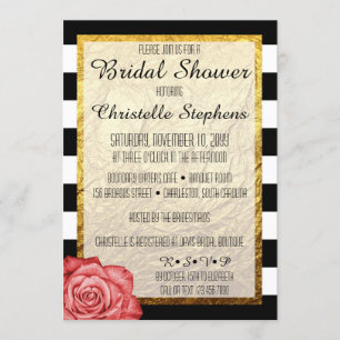Invitation Fête des mariées moderne Red Rose Faux Gold Foil