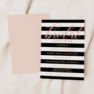 Invitation Fête des mariées moderne Rose Gold et Black Stripe