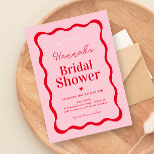 Invitation Fête des mariées moderne rouge et rose rétro