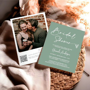 Invitation Fête des mariées moderne Sage Green Boho QR Code P