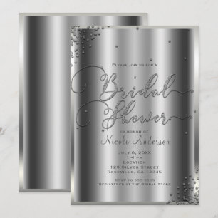 Invitation Fête des mariées moderne Silver brillant Glam Conf