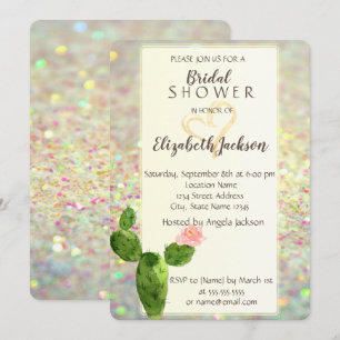 Invitation Fête des mariées ModernGlitter Bokeh Cactus
