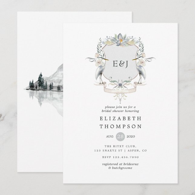 Invitation Fête des mariées Monogram Crest Mariage de Lakesid (Devant / Derrière)