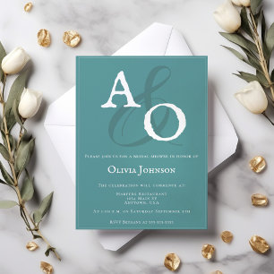 Invitation Fête des mariées Monogramme minimaliste turquoise