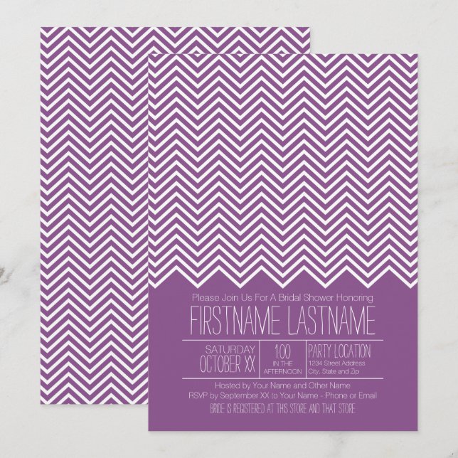 Invitation Fête des mariées Motif moderne et tendance Chevron (Devant / Derrière)