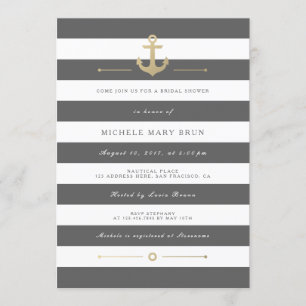 Invitation Fête des mariées Nautique Gris Stylish