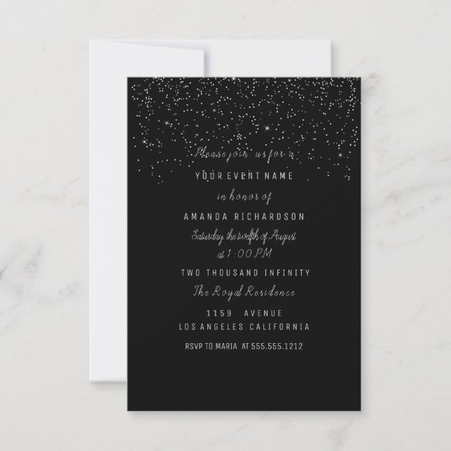 Invitation Fête des mariées Noire Confetti Anniversaire 16ème (Devant)