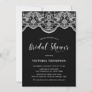 Invitation Fête des mariées noire en dentelle blanche Brocade