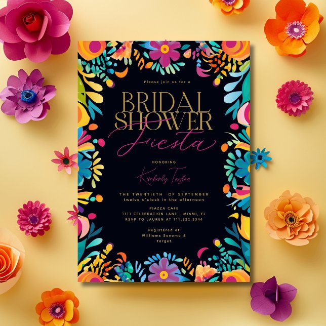 Invitation Fête des mariées noire Fiesta mexicaine (Mexican Fiesta Black Bridal Shower Invitation)