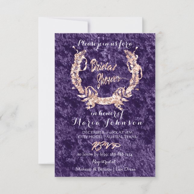 Invitation Fête des mariées Olive Wreath Rose Rose Violet Vel (Devant)
