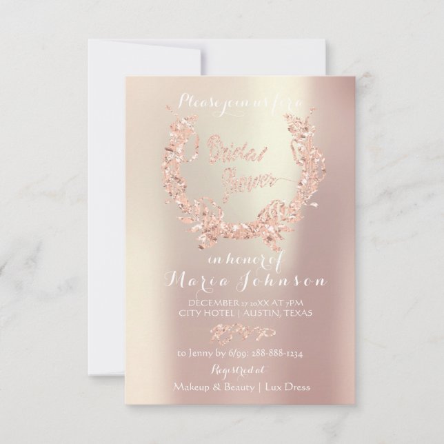 Invitation Fête des mariées Olives Wreath Rose Rose Or (Devant)