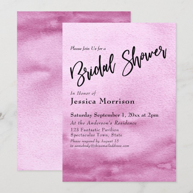 Invitation Fête des mariées Ombre d'aquarelle rose vif (Devant / Derrière)