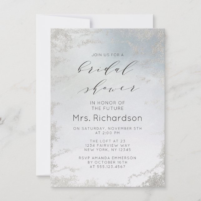 Invitation Fête des mariées Ombre Dusty Blue Frosted Silver F (Devant)