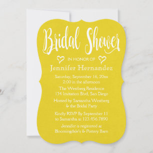 Invitation Fête des mariées or jaune Coeurs blancs Mariage