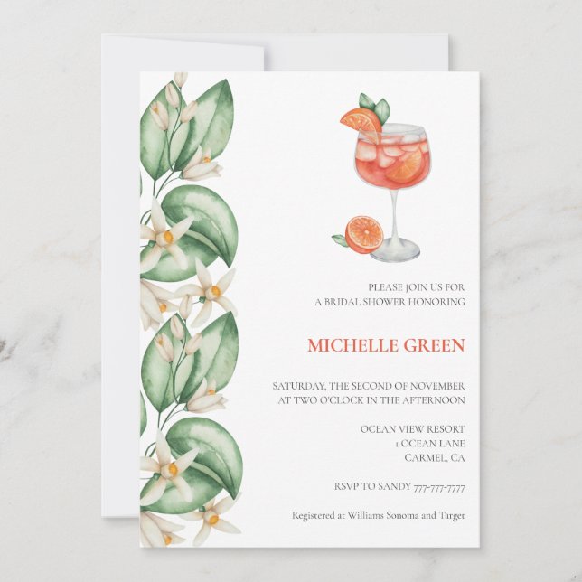 Invitation Fête des mariées orange Aperol Spritz (Devant)