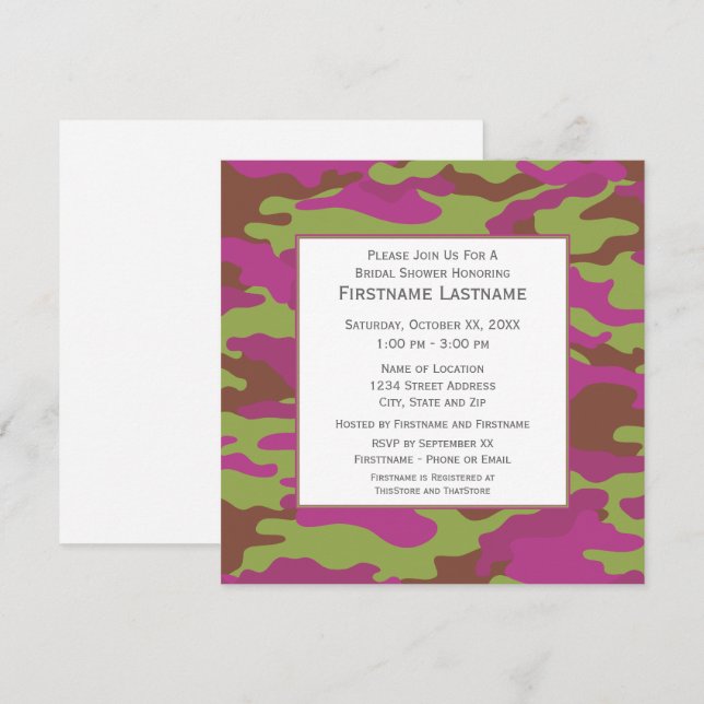 Invitation Fête des mariées ou partie d'engagement en camo ro (Devant / Derrière)