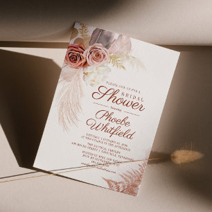 Invitation Fête des mariées Pampas Grass Floral Terracotta