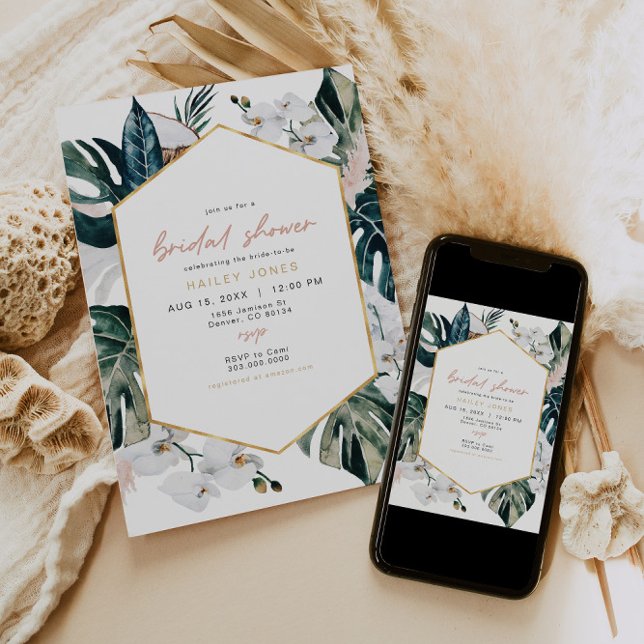 Invitation Fête des mariées Pampas Palm Tropical Rose (Créateur téléchargé)