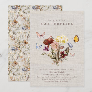 Invitation Fête des mariées papillon Fleur sauvage aquarelle