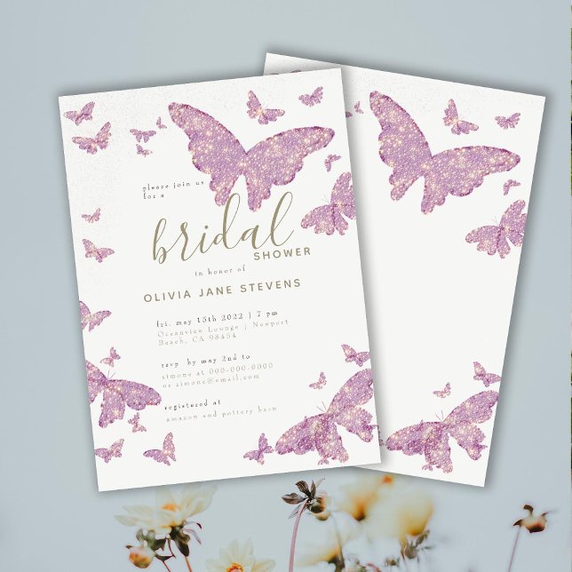 Invitation Fête des mariées papillon Gold Purple Elegant Boho (Créateur téléchargé)