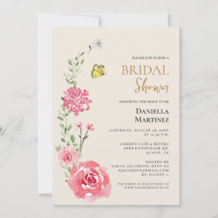 Invitation Fête des mariées papillon rose floral