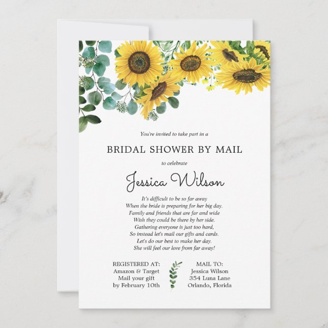 Invitation Fête des mariées par Mail Sunflower Floral Invitat (Devant)