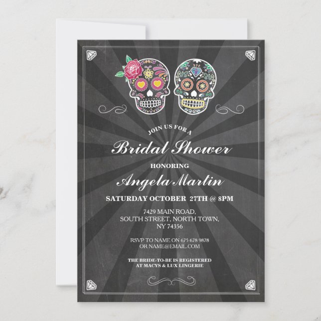 Invitation Fête des mariées Partie Sugar Skull Halloween Invi (Devant)