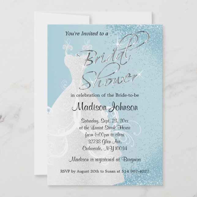 Invitation Fête des mariées Parties scintillant Bleu Bébé (Devant)