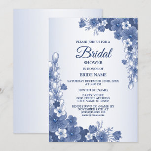 Invitation Fête des mariées Party Floral Bleu Gris Rustique