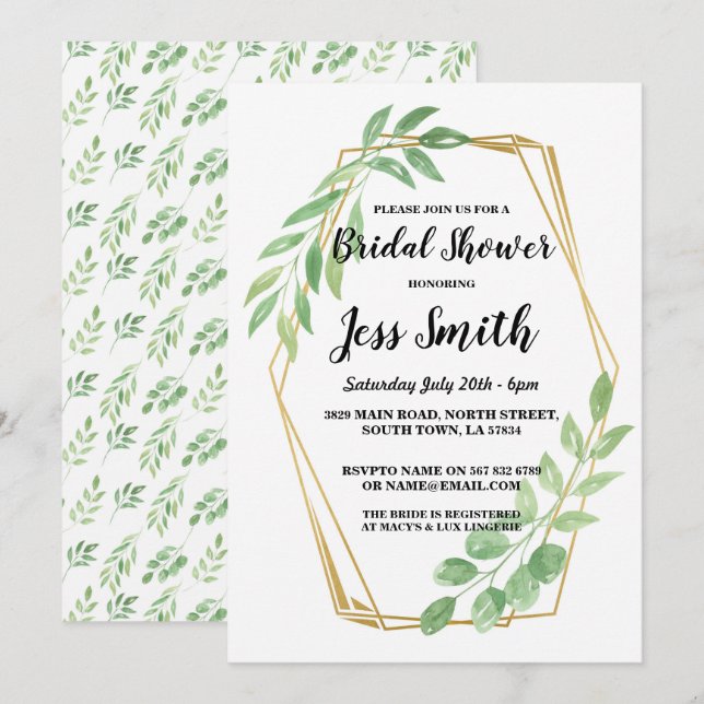 Invitation Fête des mariées Party Gold Frame Feuille Invitati (Devant / Derrière)