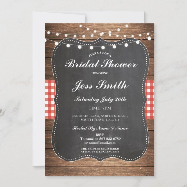 Invitation Fête des mariées Party Rustic Burlap Red Wood Invi (Devant)