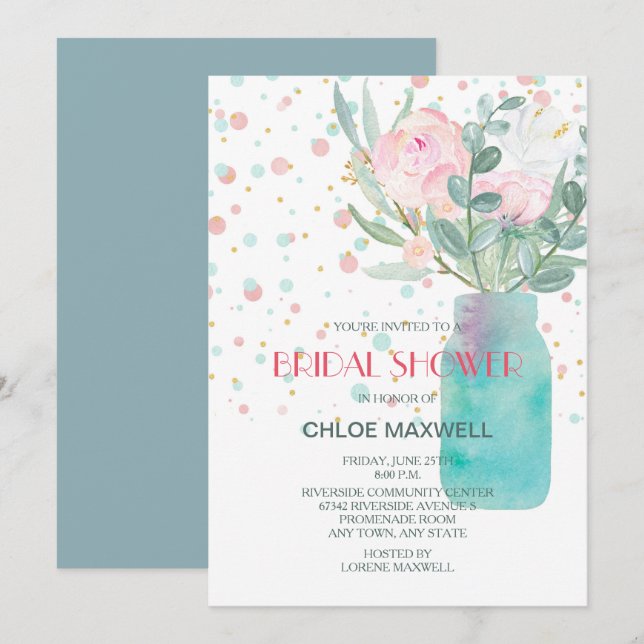 Invitation Fête des mariées Pastel Confetti Mason Jar (Devant / Derrière)