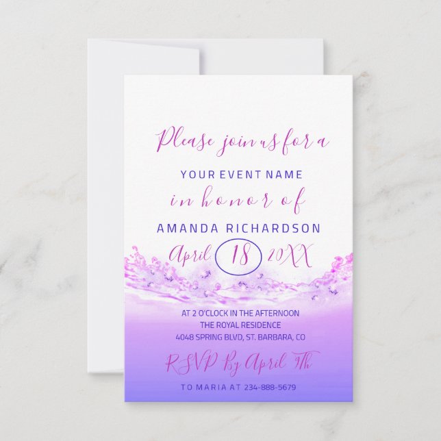 Invitation Fête des mariées Pastels Vague Rose Océan Tropic O (Devant)