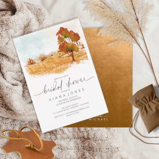Invitation Fête des mariées paysage aquarelle ID d'automne786 (Front/Back In Situ)