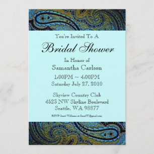 Invitation Fête des mariées Peacock turquoise Blue Paisley