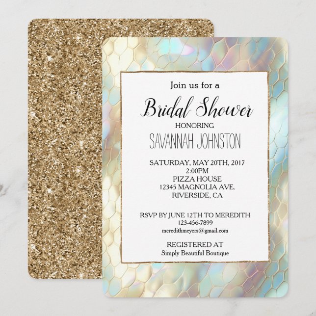 Invitation Fête des mariées Pearl Aqua Blue Snake (Devant / Derrière)