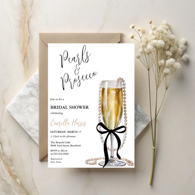 Invitation Fête des mariées Pearl & Prosecco Black Bow (Créateur téléchargé)