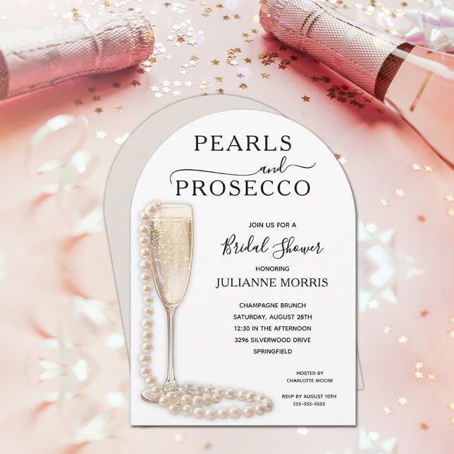 Invitation Fête des mariées perles et poursuites Brunch & Bub (Pearls and Prosecco bridal shower brunch & bubbly arch top invitations - INSTANT DOWNLOAD & PRINTED!)
