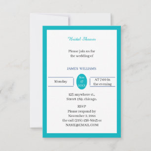 Invitation Fête des mariées personnalisée bleu clair simple