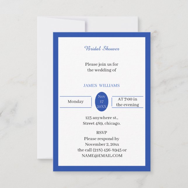 Invitation Fête des mariées personnalisée bleu simple (Devant)