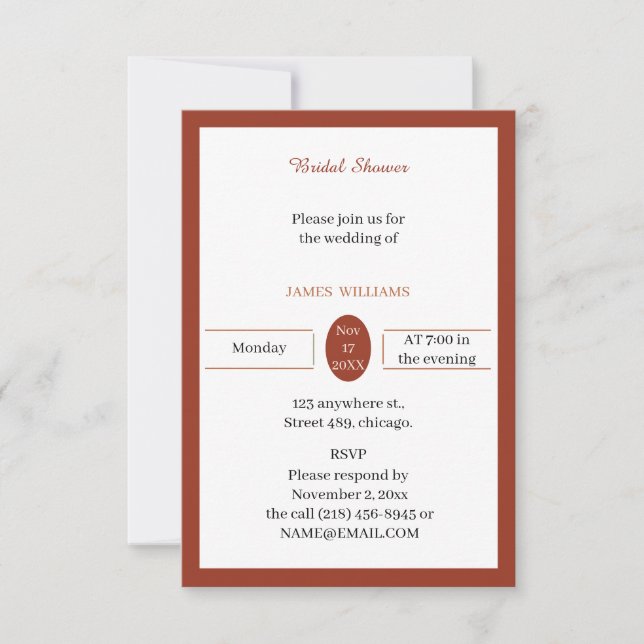 Invitation Fête des mariées personnalisée Brown simple (Devant)